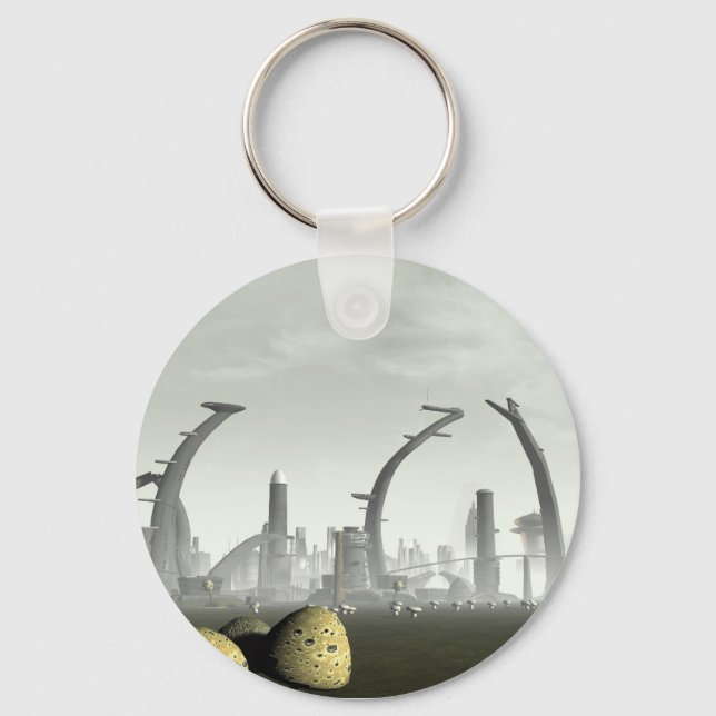 Stylised Alien City Keychain (Front)