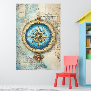 stylised antique map superimposed on a large gold poster