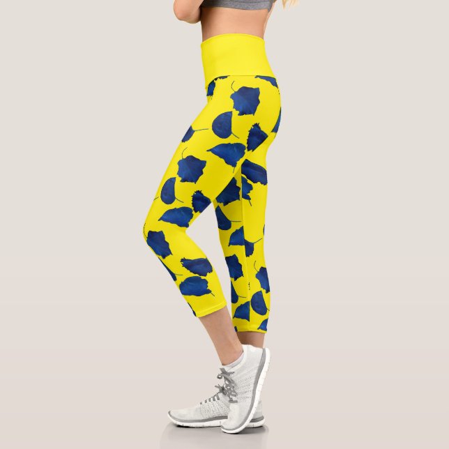 Stylised Apricot Tree Leaf Texture Print Leggings (Left)