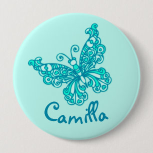 Stylised aqua butterfly art name button