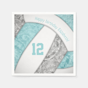 stylised aqua grey girls volleyball sports napkin
