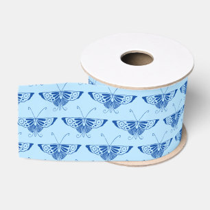 Stylised Art Deco butterfly - cobalt and pale blu Grosgrain Ribbon