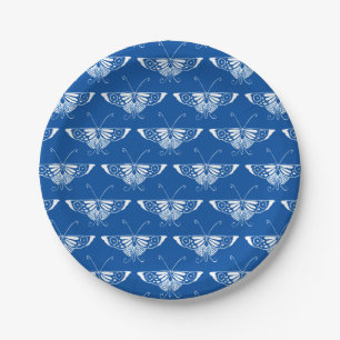 Stylised Art Deco butterfly, cobalt blue and white Paper Plate
