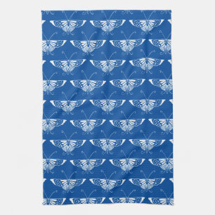 Stylised Art Deco butterfly, cobalt blue and white Tea Towel