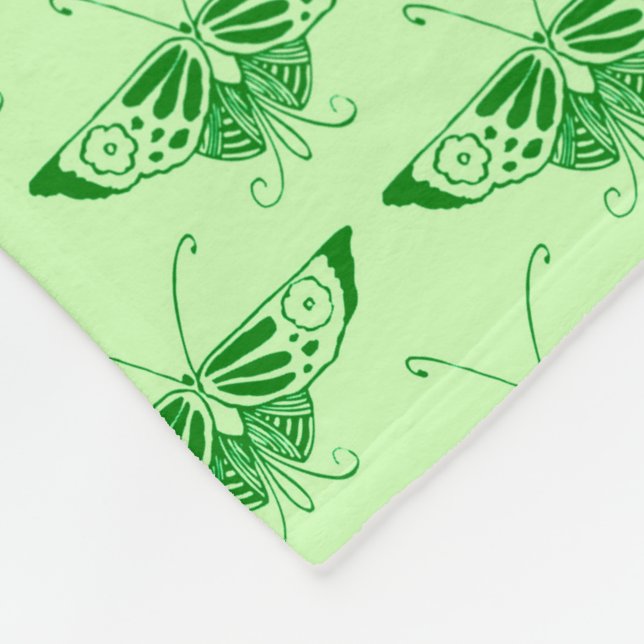 Stylised Art Deco butterfly - emerald green Fleece Blanket (Corner)
