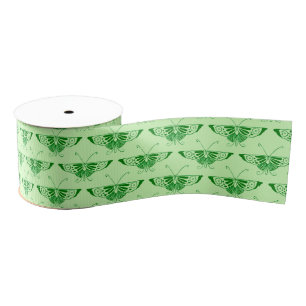 Stylised Art Deco butterfly - emerald green Grosgrain Ribbon