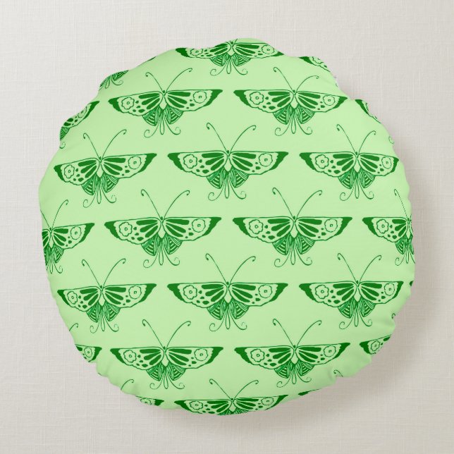 Stylised Art Deco butterfly - emerald green Round Cushion (Back)