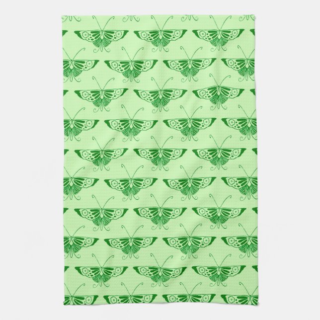 Stylised Art Deco butterfly - emerald green Tea Towel (Vertical)