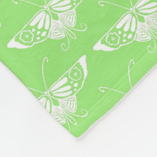 Stylised Art Deco butterfly  - lime green Fleece Blanket