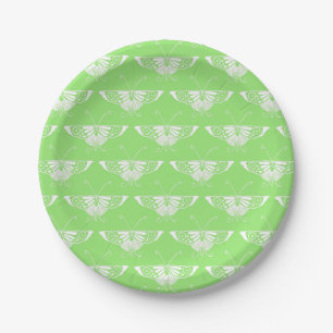 Stylised Art Deco butterfly  - lime green Paper Plate