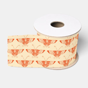 Stylised Art Deco butterfly - mandarin orange Grosgrain Ribbon