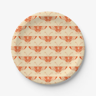 Stylised Art Deco butterfly  - mandarin orange Paper Plate