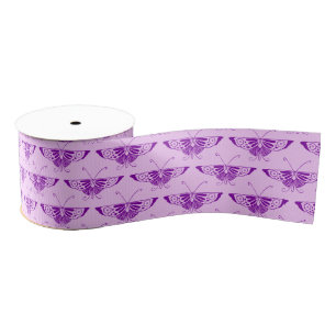 Stylised Art Deco butterfly - purple and orchid Grosgrain Ribbon
