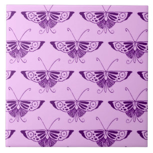 Stylised Art Deco butterfly - purple and orchid Tile
