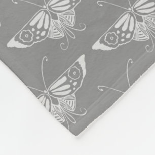 Stylised Art Deco butterfly, shades of grey / grey Fleece Blanket