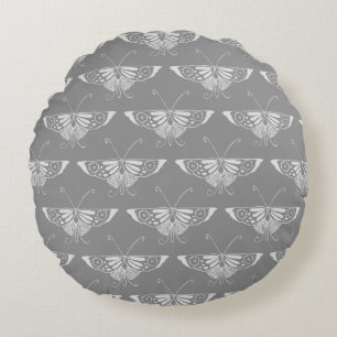 Stylised Art Deco butterfly, shades of grey / grey Round Cushion