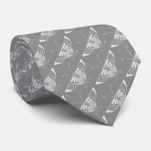 Stylised Art Deco butterfly, shades of grey / grey Tie