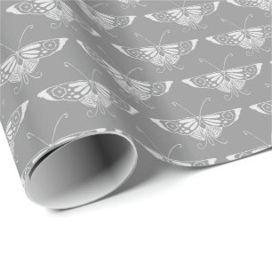 Stylised Art Deco butterfly, shades of grey / grey Wrapping Paper