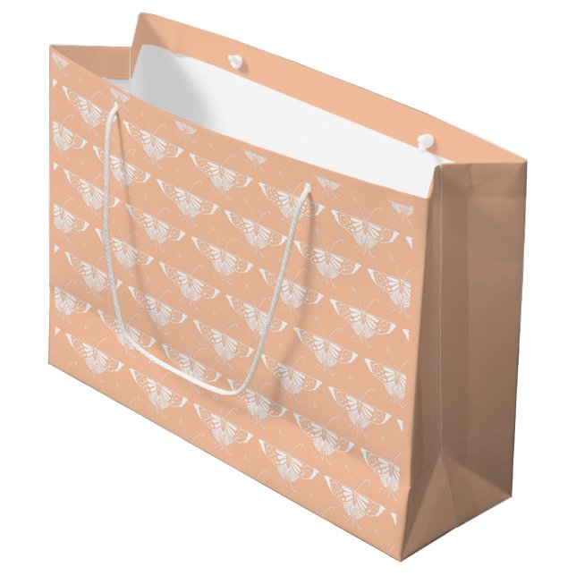 Stylised Art Deco butterfly  - soft peach Large Gift Bag (Front Angled)