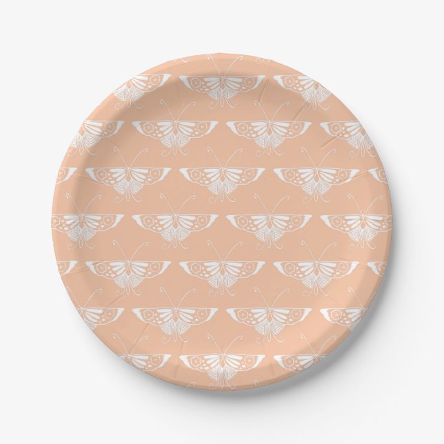 Stylised Art Deco butterfly  - soft peach Paper Plate (Front)