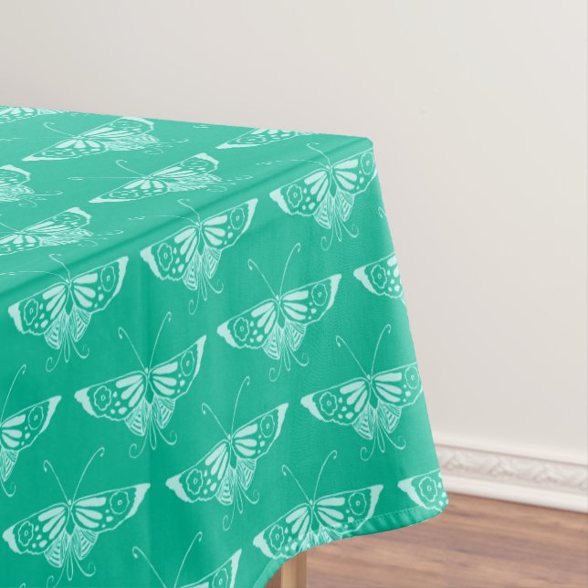 Stylised Art Deco butterfly  - turquoise and aqua Tablecloth (In Situ)