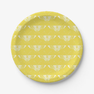 Stylised Art Deco butterfly - yellow and white Paper Plate