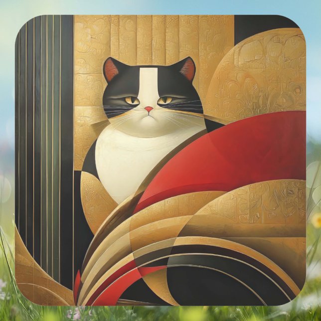 Stylised Art Deco Cat  Square Sticker (Creator Uploaded)