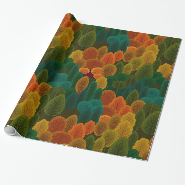 Stylised Autumn colour trees pattern Wrapping Paper (Unrolled)