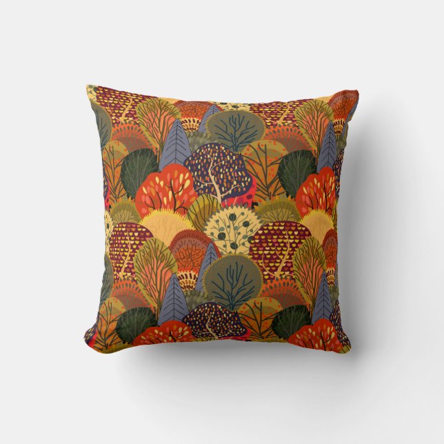Stylised autumn trees, bright forest pattern. cushion (Front)