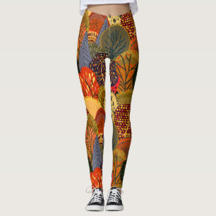 Stylised autumn trees, bright forest pattern. leggings