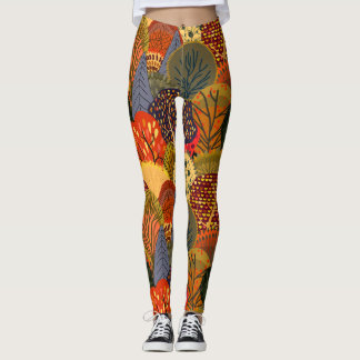 Stylised autumn trees, bright forest pattern. leggings
