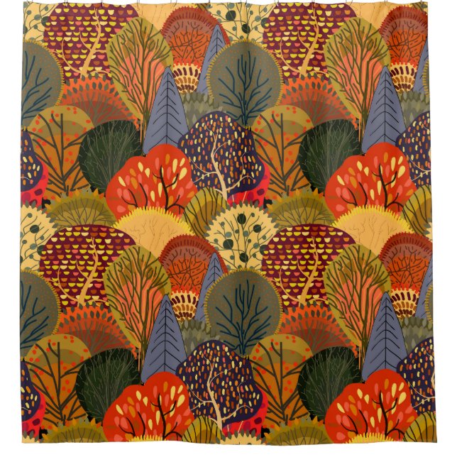Stylised autumn trees, bright forest pattern. shower curtain (Front)
