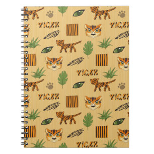 Stylised background with cartoon tiger. Bright che Notebook