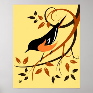 Stylised Baltimore Oriole Art Poster