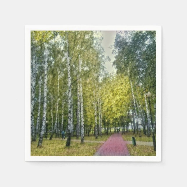 Stylised Birch Trees Painting Paper Napkin (Front)