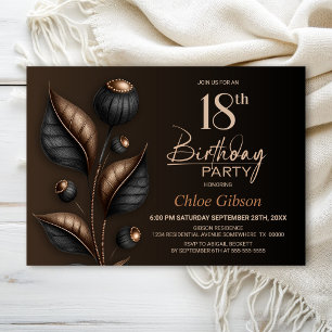 Stylised Black and Copper Eucalyptus 18th Birthday Invitation
