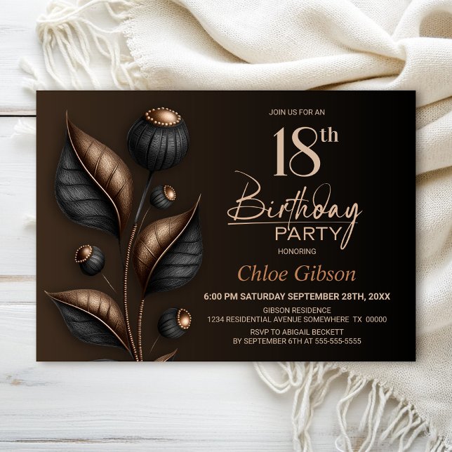 Stylised Black and Copper Eucalyptus 18th Birthday Invitation (Creator Uploaded)