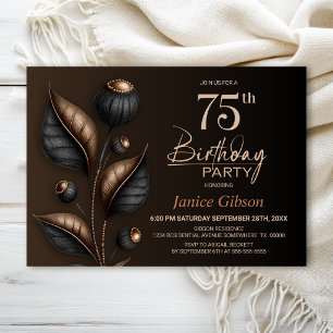 Stylised Black and Copper Eucalyptus 75th Birthday Invitation