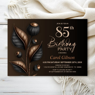 Stylised Black and Copper Eucalyptus 85th Birthday Invitation