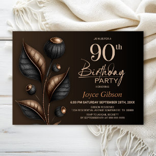 Stylised Black and Copper Eucalyptus 90th Birthday Invitation