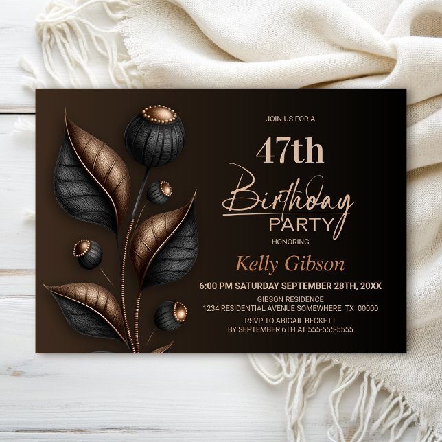 Stylised Black and Copper Eucalyptus Birthday Invitation (Creator Uploaded)