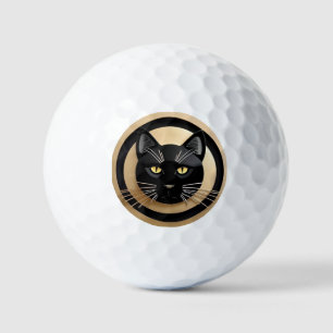 Stylised Black Cat Illustration Golf Balls