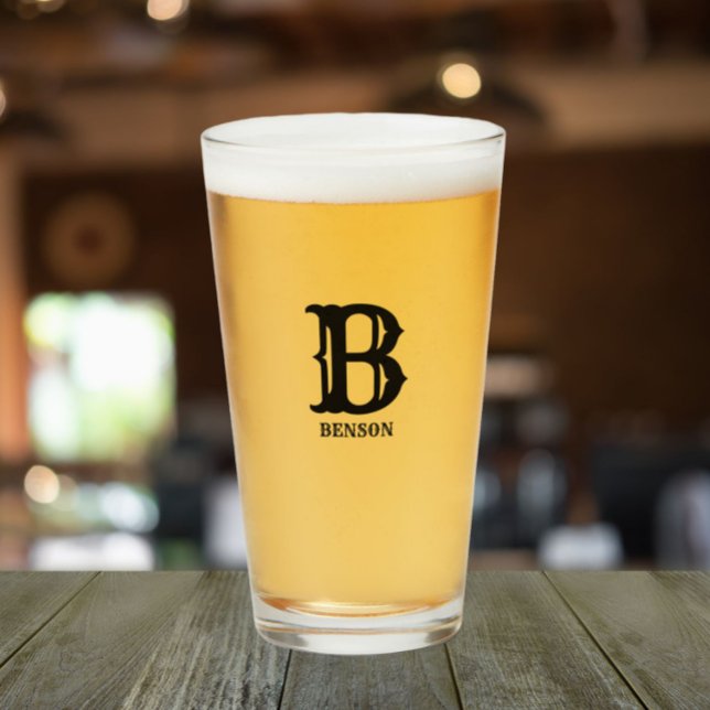 Stylised Black Initial and Last Name Glass (In Situ)