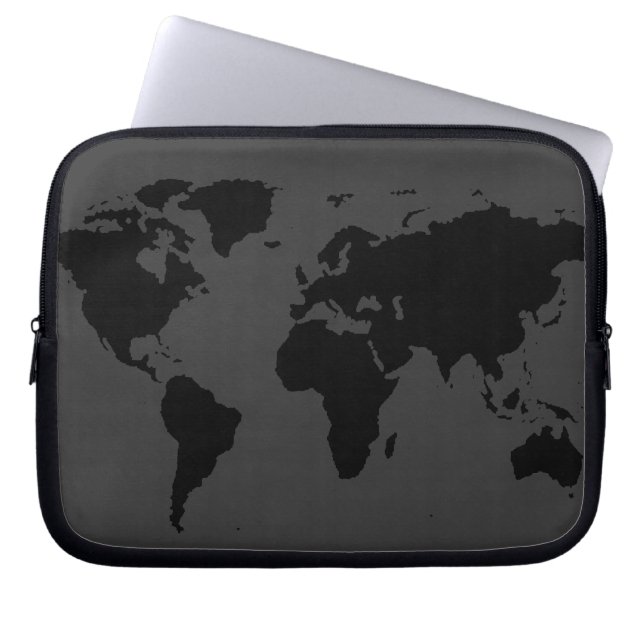 stylised black world map laptop sleeve (Front)