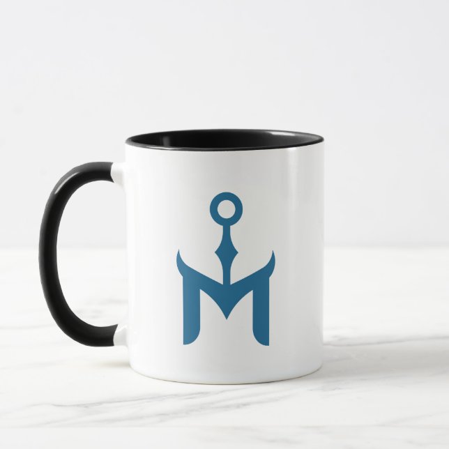 Stylised Blue Anchor and Letter M  Mug (Left)