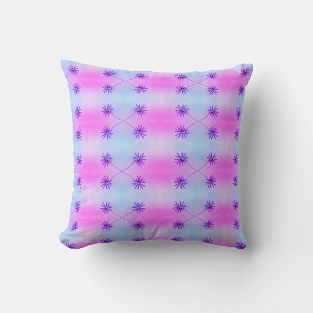Stylised Blue Daisy Flower Cushion Throw Pillow (Front)