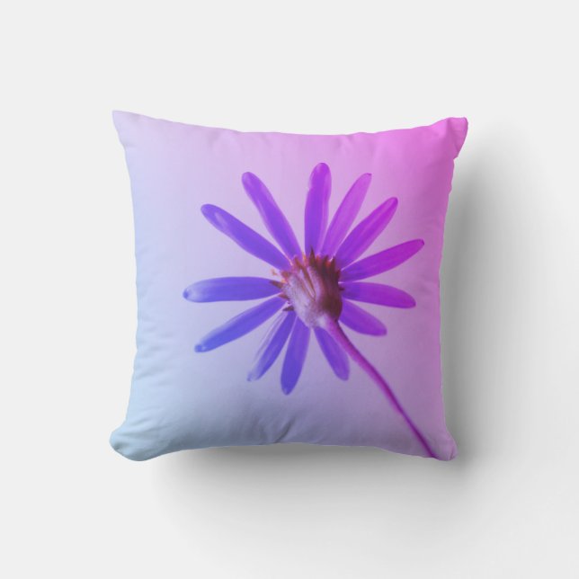 Stylised Blue Daisy Flower Cushion Throw Pillow (Front)