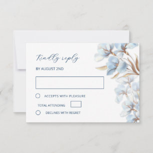 Stylised Blue Gold Lily Layered Flowers RSVP Card