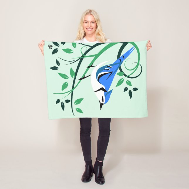 Stylised Blue Jay Gifts Fleece Blanket (In Situ)