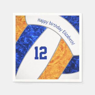 stylised blue orange girls volleyball sports napkin